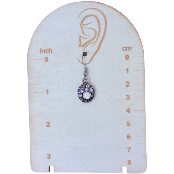 Silver Tone Rhinestone Flower Dangle Earrings 1" - Picture 10 of 10